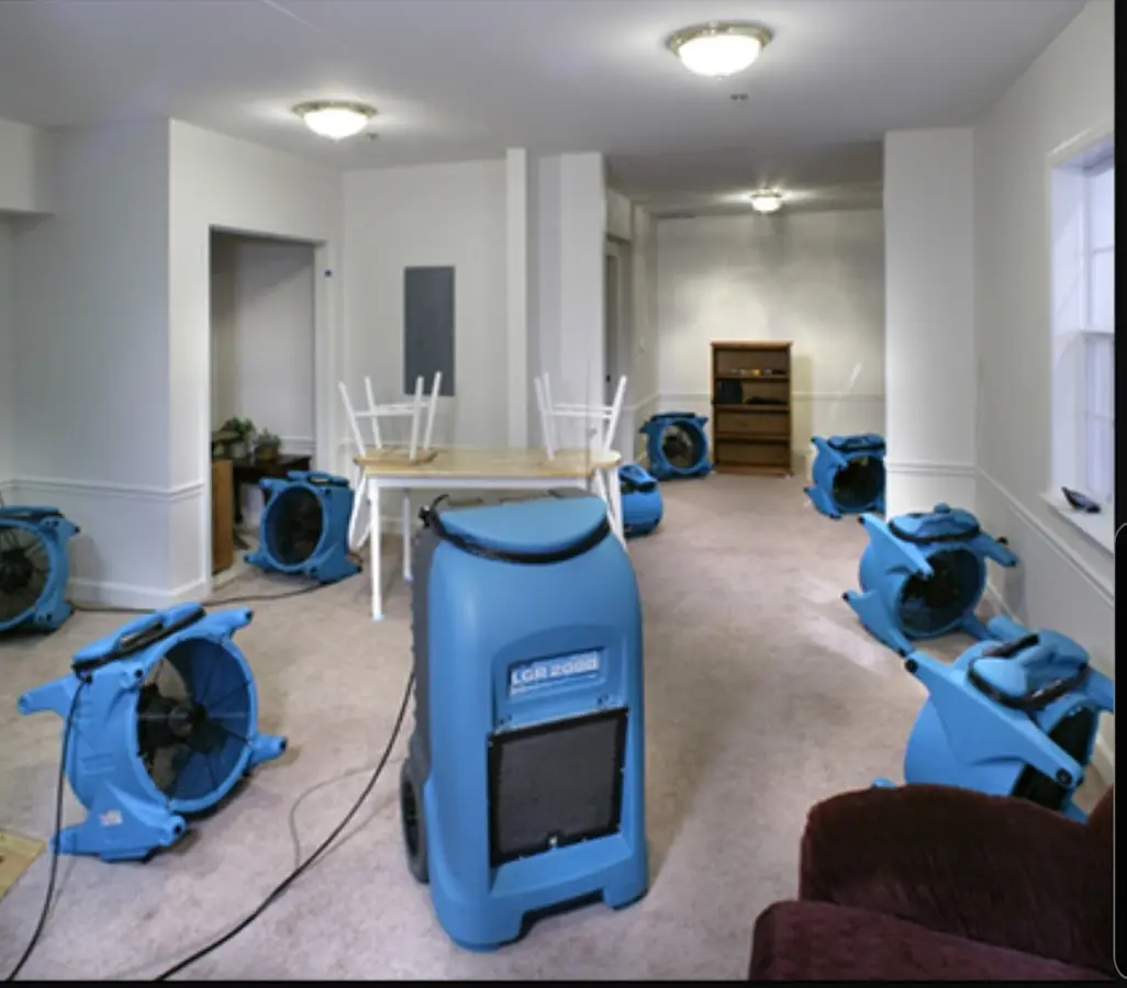Air movers and dehumidifier setup for Water Extraction & Removal in Pittsboro
