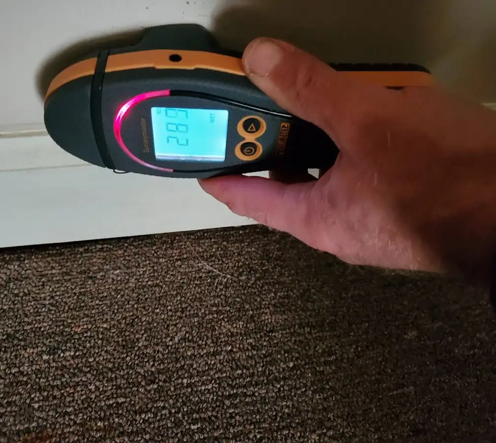 Moisture detection at baseboard during Sewage Cleanup & Sanitation in Pittsboro